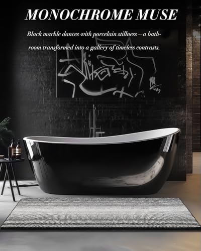 BSICPRO Large Chenille Bathroom Rugs, 24x43 Striped Bath Mats, Black