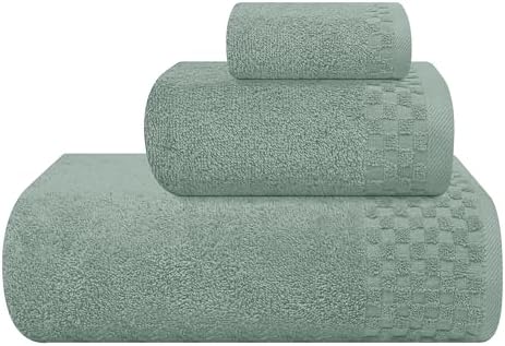 MyOwn Ultra Soft 3 Pack Cotton Towel Set, Contains a Bath Towels 28x55 inch, a Hand Towels 16x24 inch & a Wash Coths 12x12 inch, Ideal Everyday use, Compact & Lightweight - Jade