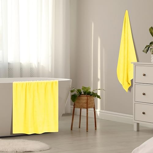 MyOwn Ultra Soft 2 Pack Oversized Bath Towel Set 28x55 inch, Cotton Large Bath Towels, Highly Absorbant Compact Quickdry & Lightweight Towel, Ideal for Gym Travel Camp Pool - Lime Yellow