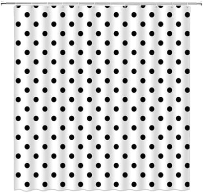 Polka Dot Shower Curtain Black White Retro Spot Vintage Fabric Decorative Bathroom Curtains with Hooks,75" Wx70 H