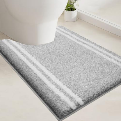 PURRUGS Bathroom Rug, Bath Mat, 20" x 24" U-Shaped, Light Grey