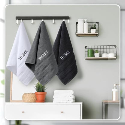FuWeave 3 Pcs Black Decorative Hand Towels for Bathroom Home Sweet Home