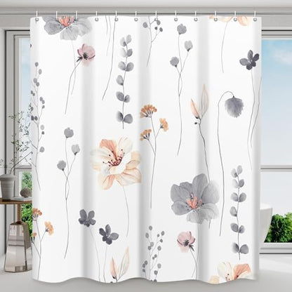 WITHLOC Floral Shower Curtains for Bathroom, Grey, 72" W x 72" L