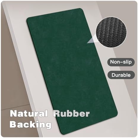 TYUU Thin Bath Mat, Small Bathroom Rugs Non Slip Washable, 16x24 Dark Green