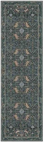 Boho 3x10 Wide Hallway Runner Rug 10 ft, Washable Extra Long Runner Rugs for Entrance Floor, Vintage Blue and Green Plant Design Carpet for Kitchen, Low Pile & Stain Resistant