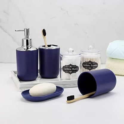 IMAVO Bathroom Accessories Set,Navy Blue Bathroom Set,9 Pieces Bathroom Accessory Set,Tray,Qtip Holders,Toilet Brush,Trash Can for Bathroom Décor and Home Gifts