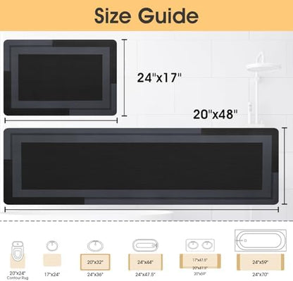 ACCUMTEK Non Slip Bath Mat, Thin Bathroom Rugs Fit Under Door, Quick Dry Bath Mats, Machine Washable Bath Rugs for Bathroom, Bathtub & Kitchen, Bathtub, Black/Bordered/24 x17+48"x20"