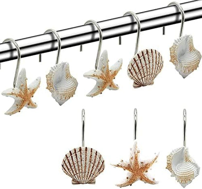 Seashell Shower Curtain Hooks,12PCS Anti Rust Decorative Hooks
