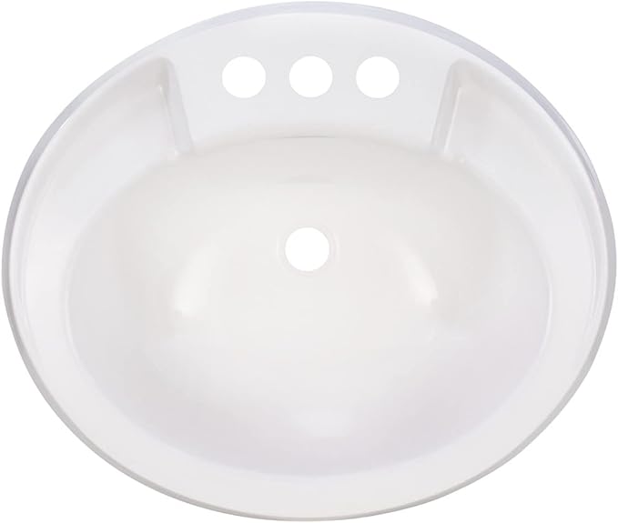 RecPro RV 20" x 17" Plastic Oval Bathroom Sink | White | Single Bowl Lavatory Sink (With Stopper)