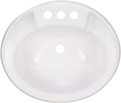 RecPro RV 20" x 17" Plastic Oval Bathroom Sink | White | Single Bowl Lavatory Sink (With Stopper)
