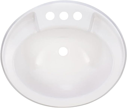 RecPro RV Kitchen Sink with Pull-Out Faucet | Brushed Nickel Single Lever | 3-Hole Installation | Durable Plastic White Oval Basin | Dual Stream & Spray Settings+