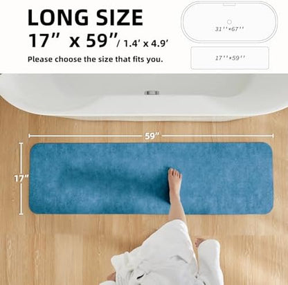 TYUU Thin Bath Mat Runner, Bathroom Rugs Non Slip Washable 17x59 Denim Blue