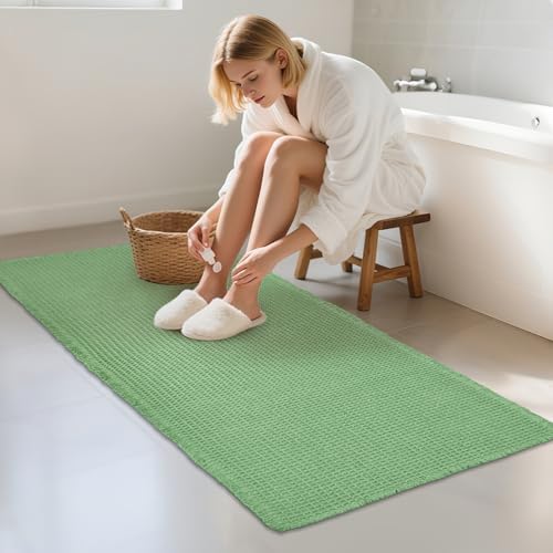 ZALL Sage Green Waffle Bath Mat,Super Absorbent Non Slip Bathroom Rug, 24x48inch, Machine Washable Ultra Soft Floor Mats