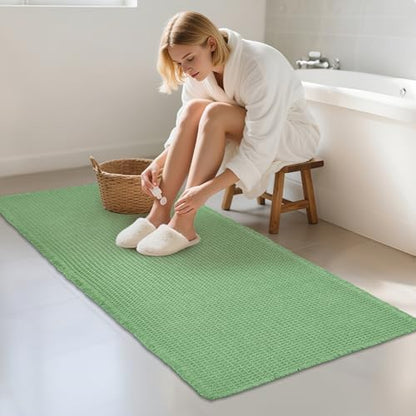 ZALL Sage Green Waffle Bath Mat,Super Absorbent Non Slip Bathroom Rug, 24x48inch, Machine Washable Ultra Soft Floor Mats