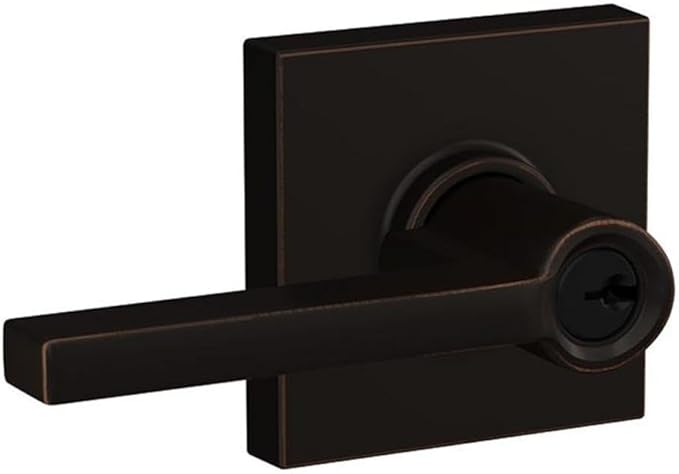 SCHLAGE F51A LAT 716 COL Latitude Lever with Collins Trim Keyed Entry Lock, Aged Bronze