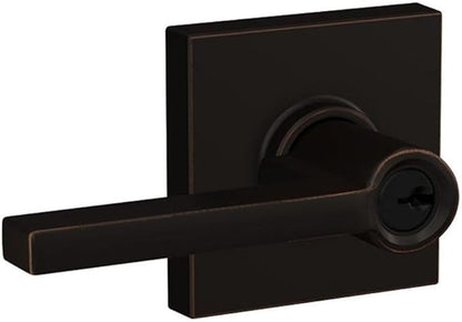 SCHLAGE F51A LAT 716 COL Latitude Lever with Collins Trim Keyed Entry Lock, Aged Bronze