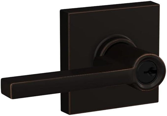 SCHLAGE F51A LAT 716 COL Latitude Lever with Collins Trim Keyed Entry Lock, Aged Bronze