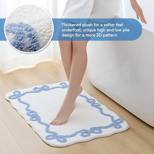 TRUEDAYS Blue Bow Bathroom Rugs, Cute Bow Bath Mat, 32 * 20 Inch