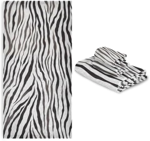 Naanle Trendy Simple Style Zebra Pattern Soft Decorative Set of 3 Towels, 1 Bath Towel+1 Hand Towel+1 Washcloth, Multipurpose for Bathroom, Hotel, Gym, Spa and Kitchen(Black White)