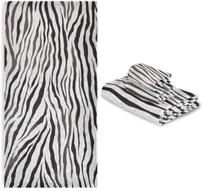 Naanle Trendy Simple Style Zebra Pattern Soft Decorative Set of 3 Towels, 1 Bath Towel+1 Hand Towel+1 Washcloth, Multipurpose for Bathroom, Hotel, Gym, Spa and Kitchen(Black White)