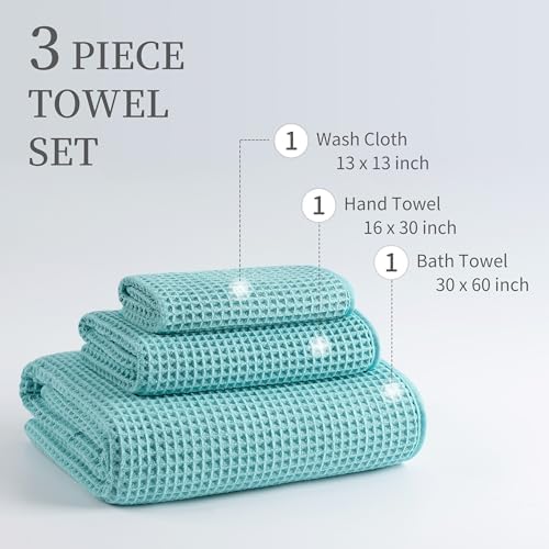MICROFI Microfiber Waffle Bath Towels, 3 Pieces, Oversized, Soft, Absorbent, Fast Drying, Lint Free, Includes Bath, Face and Hand Towels 430 GSM