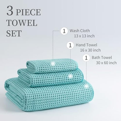 MICROFI Microfiber Waffle Bath Towels, 3 Pieces, Oversized, Soft, Absorbent, Fast Drying, Lint Free, Includes Bath, Face and Hand Towels 430 GSM