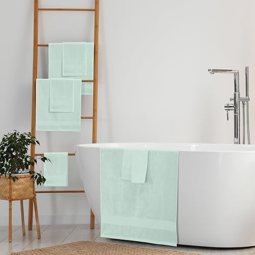 Belizzi Home 8 Piece Towel Set 100% Ring Spun Cotton, 2 Bath Towels 27x54, 2 Hand Towels 16x28 and 4 Washcloths 13x13 - Ultra Soft Highly Absorbent Machine Washable Hotel Spa Quality - Sea Green