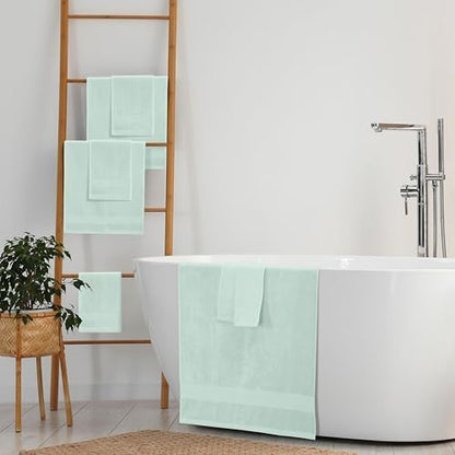 Belizzi Home 8 Piece Towel Set 100% Ring Spun Cotton, 2 Bath Towels 27x54, 2 Hand Towels 16x28 and 4 Washcloths 13x13 - Ultra Soft Highly Absorbent Machine Washable Hotel Spa Quality - Sea Green