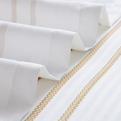 jinchan Taupe and White Shower Curtain for Bathroom Modern Farmhouse Striped Waterproof Fabric Shower Curtain Set with 12 Hooks Machine Washable 70x72 Inches