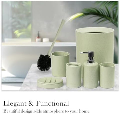 CERBIOR Bathroom Accessories Set 6 Piece Wheat Straw Bath Ensemble,Green