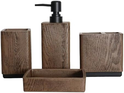Hymmah Bathroom Accessories Set,Toothbrush Holder Set,4 Pcs Apartment Necessities (Wood Brown)
