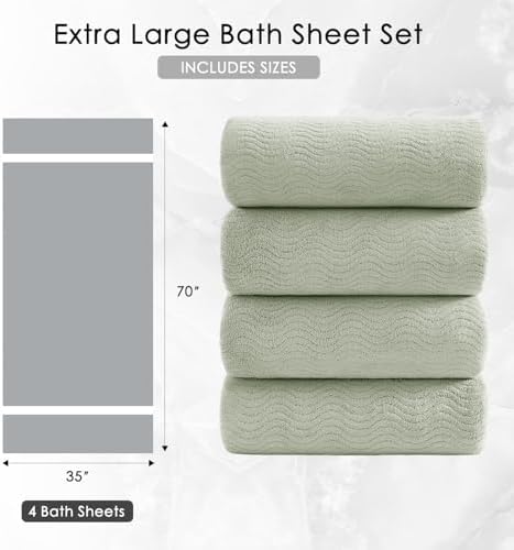 4 Piece Extra Large Bath Towel 35"x70" Oversized Bath Sheet Green Bath Towel Set for Bathroom Ultra Soft Cozy Highly Absorbent Quick Dry Bathroom Towel for Spa Gym Hotel,Shower Towel for Daily Use