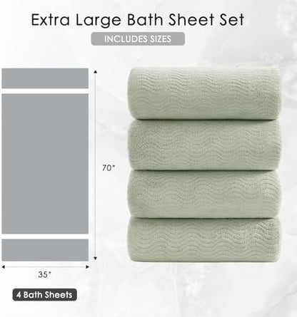 4 Piece Extra Large Bath Towel 35"x70" Oversized Bath Sheet Green Bath Towel Set for Bathroom Ultra Soft Cozy Highly Absorbent Quick Dry Bathroom Towel for Spa Gym Hotel,Shower Towel for Daily Use