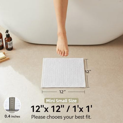Triohero Small Bathroom Rugs Non Slip Washable Bath Rugs Super Absorbent Bathroom Rug Thin Quick Dry Low Pile Bath Mats, White 12"x12"