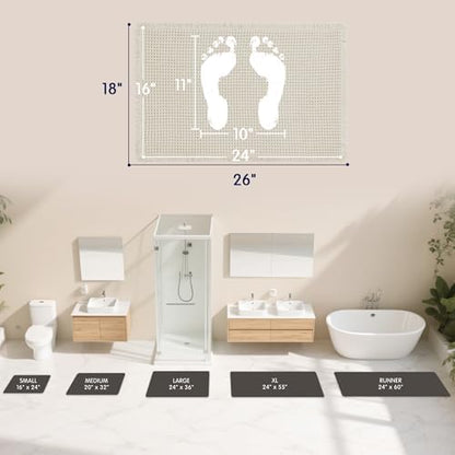 SUBRTEX Waffle Braided Bath Mat, 16" x 24" Soft Waffle Bath Rugs, Absorbent Non Slip Bathrooom Mats, Machine Washable Area Rug for Bathroom, Quick Dry, Off White