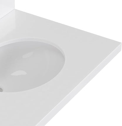 ARIEL Monroe 72-inch Bathroom Vanity with Sink,Solid Wood, 1.5-inch Pure White Quartz Countertop & Backsplash, Double Rectangular Porcelain Sink, 9 Dovetail Drawers, Matte Black, White Oak
