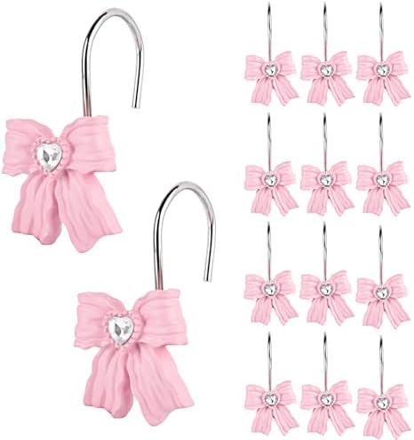 Shower Curtain Hooks, Pink 12 Pack for Bathroom Decor