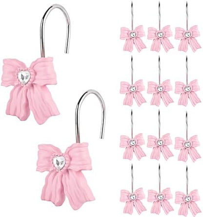 Shower Curtain Hooks, Pink 12 Pack for Bathroom Decor