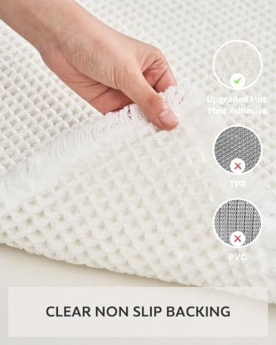 tchdio Waffle Bath Mat-Runner Rug, Super Absorbent Non Slip Bath Mats for Bathroom Machine Washable Long Rugs with Tassels, Bath Rugs for Bathroom Floor Beside Tub, 2' x 6'(24" x 72"), White