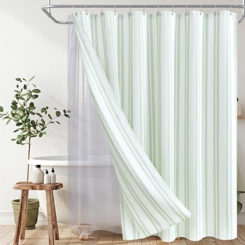 ORTIGIA 3 in 1 Waterproof Shower Curtain PEVA Liner Set 72x72 Inch,Green