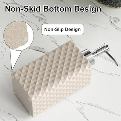 Bathroom Accessories Set Resin 6PCS, Square Toothbrush Holders Set Complete with Soap Dispenser, Vanity Tray, Tumbler, Cups and Cotton Swab Jars (Beige Diamond, Resin Bath 6 PCS)