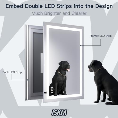 ISKM 72x36 LED Mirror for Bathroom, Front and Back Lit, Anti-Fog, Dimmable