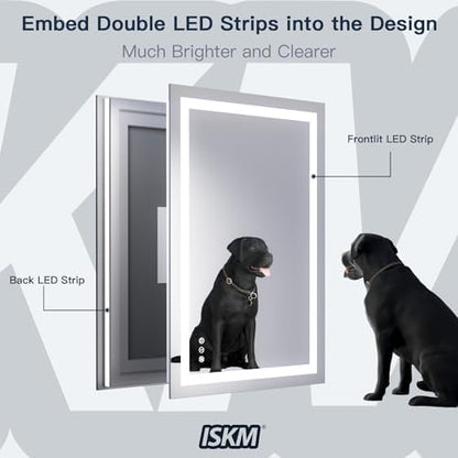 ISKM 72x36 LED Mirror for Bathroom, Front and Back Lit, Anti-Fog, Dimmable