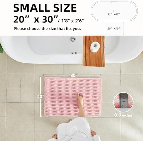 TYUU Waffle Bath Mat, Cute Bathroom Rugs Non Slip, 30x20 Light Peachy Pink