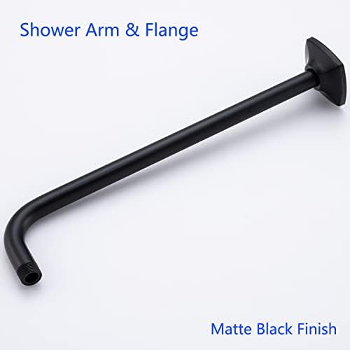 16 Inch Shower Arm with Flange Wall Mount L-Shape Stainless Steel Heavy Duty Rainfall Shower Head Pipe Replacement,Matte Black,SW-96018-16MB.