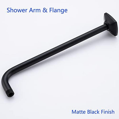 16 Inch Shower Arm with Flange Wall Mount L-Shape Stainless Steel Heavy Duty Rainfall Shower Head Pipe Replacement,Matte Black,SW-96018-16MB.