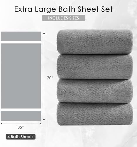 4 Piece Extra Large Bath Towel 35"x70" Oversized Bath Sheet Grey Bath Towel Set for Bathroom Ultra Soft Cozy Highly Absorbent Quick Dry Bathroom Towel for Spa Gym Hotel,Shower Towel for Daily Use