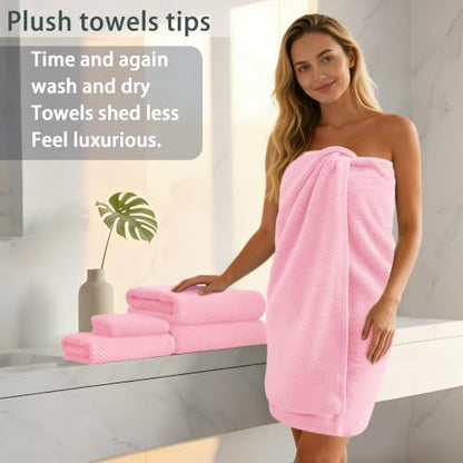 VOOVA & MOVAS 3PC Towel Set, 100% Cotton, Pink