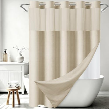 WONICY No Hook Shower Curtain with Snap-in Liner, Cream, 71 x 74