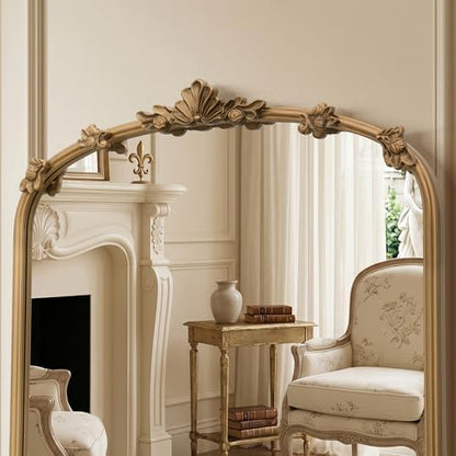 Besdomus Vintage Gold Mirror for Bathroom: 24"x36" Ornate Arched Mirror